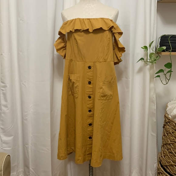 Eloquii Off the Shoulder Ruffle Midi Dress Dark Mustard Size 20 - Picture 1 of 8